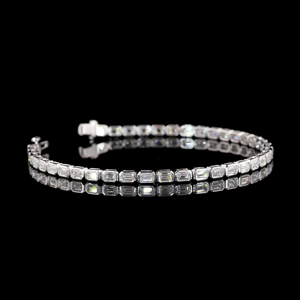 14K White Gold Emerald Cut Lab Diamond Tennis Bracelet with East-West Bezel Setting - 4.21 Carat Total Weight, 40 Stones - Covaloro Fine Jewelry