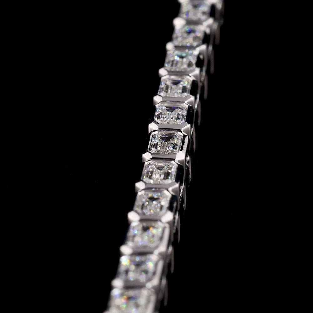 14K White Gold Emerald Cut Lab Diamond Tennis Bracelet with East-West Bezel Setting - 4.21 Carat Total Weight, 40 Stones - Covaloro Fine Jewelry