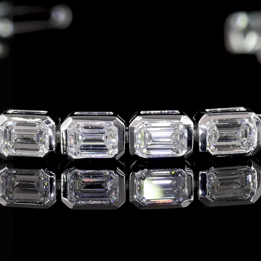 14K White Gold Emerald Cut Lab Diamond Tennis Bracelet with East-West Bezel Setting - 4.21 Carat Total Weight, 40 Stones - Covaloro Fine Jewelry