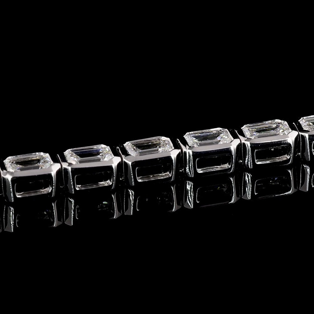 14K White Gold Emerald Cut Lab Diamond Tennis Bracelet with East-West Bezel Setting - 4.21 Carat Total Weight, 40 Stones - Covaloro Fine Jewelry