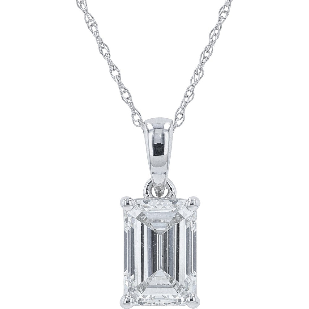 14K White Gold Emerald-Cut Lab-Grown Diamond Pendant - 2.00 Carat Total Weight