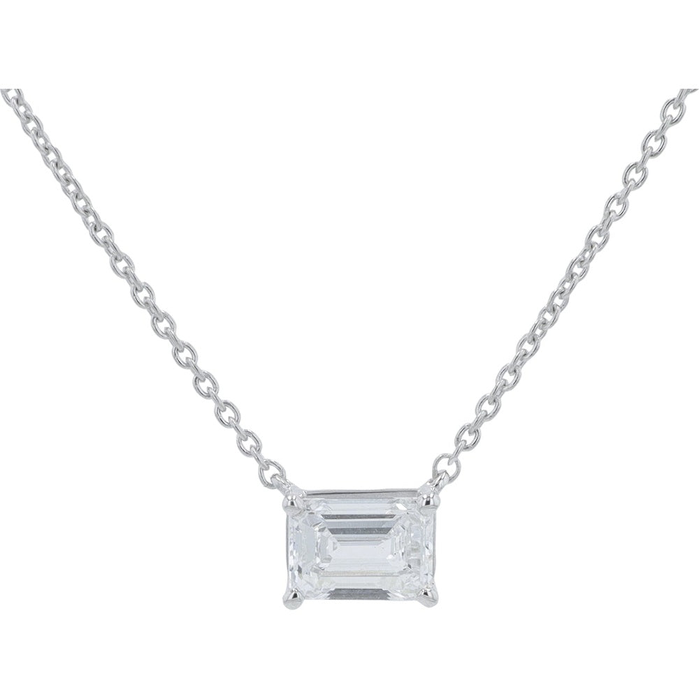 14K White Gold Emerald Cut Lab Grown Diamond Pendant Necklace - 0.75 Carat Total Diamond Weight