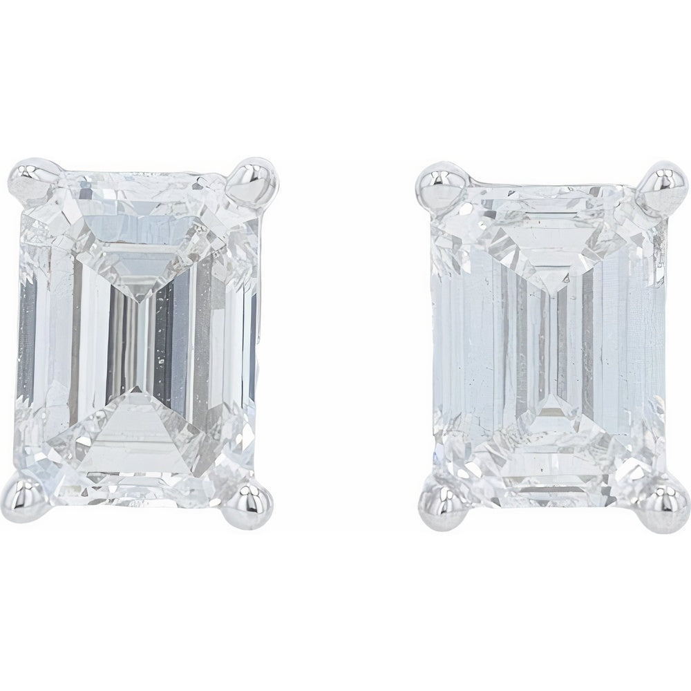 14K White Gold Emerald Cut Lab Grown Diamond Stud Earrings - 1.00 Carat Total Diamond Weight