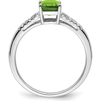 14K White Gold Emerald-cut Peridot and Diamond Ring - 1.08 Carat Total Gemstone Weight by 0
