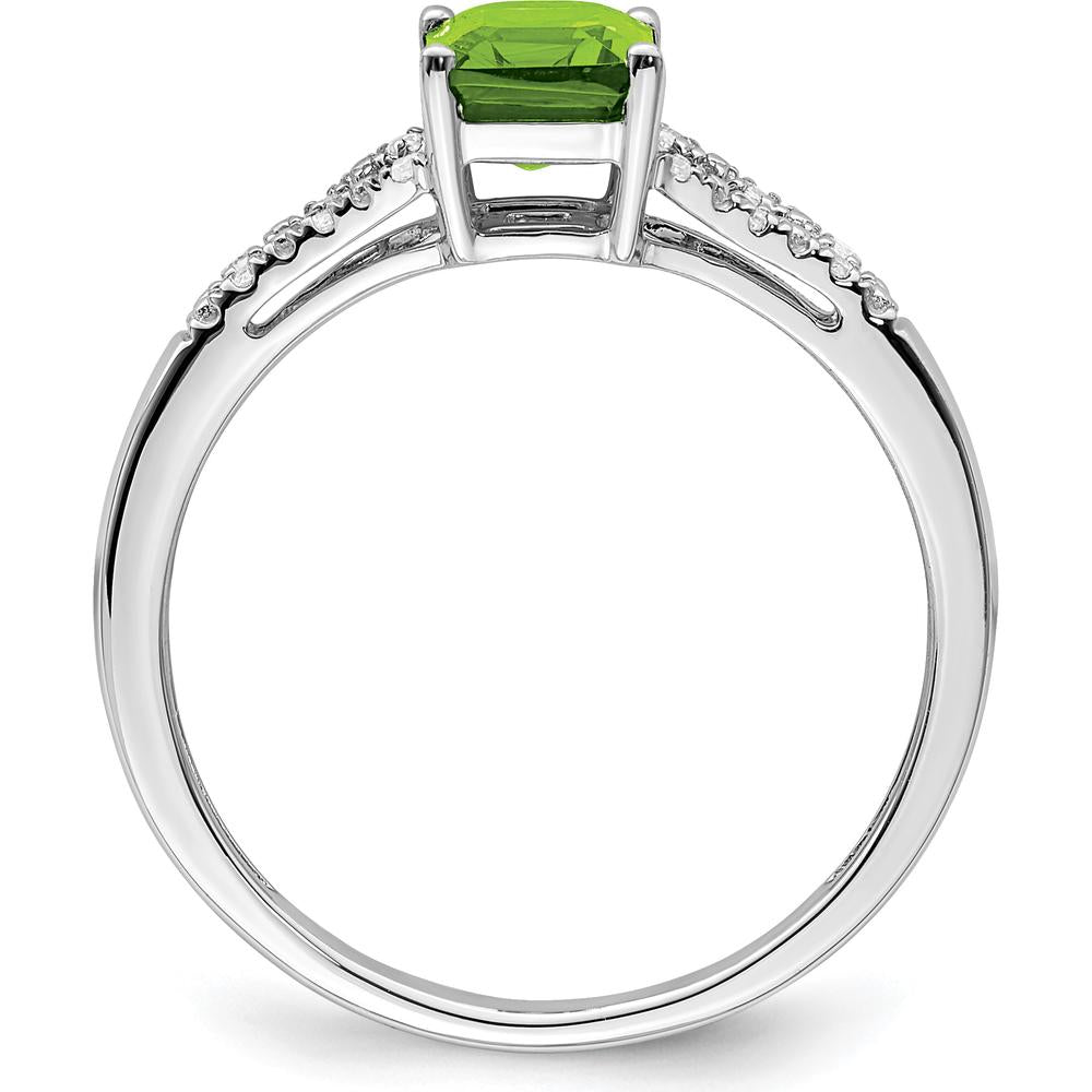 14K White Gold Emerald-cut Peridot and Diamond Ring - 1.08 Carat Total Gemstone Weight by 0