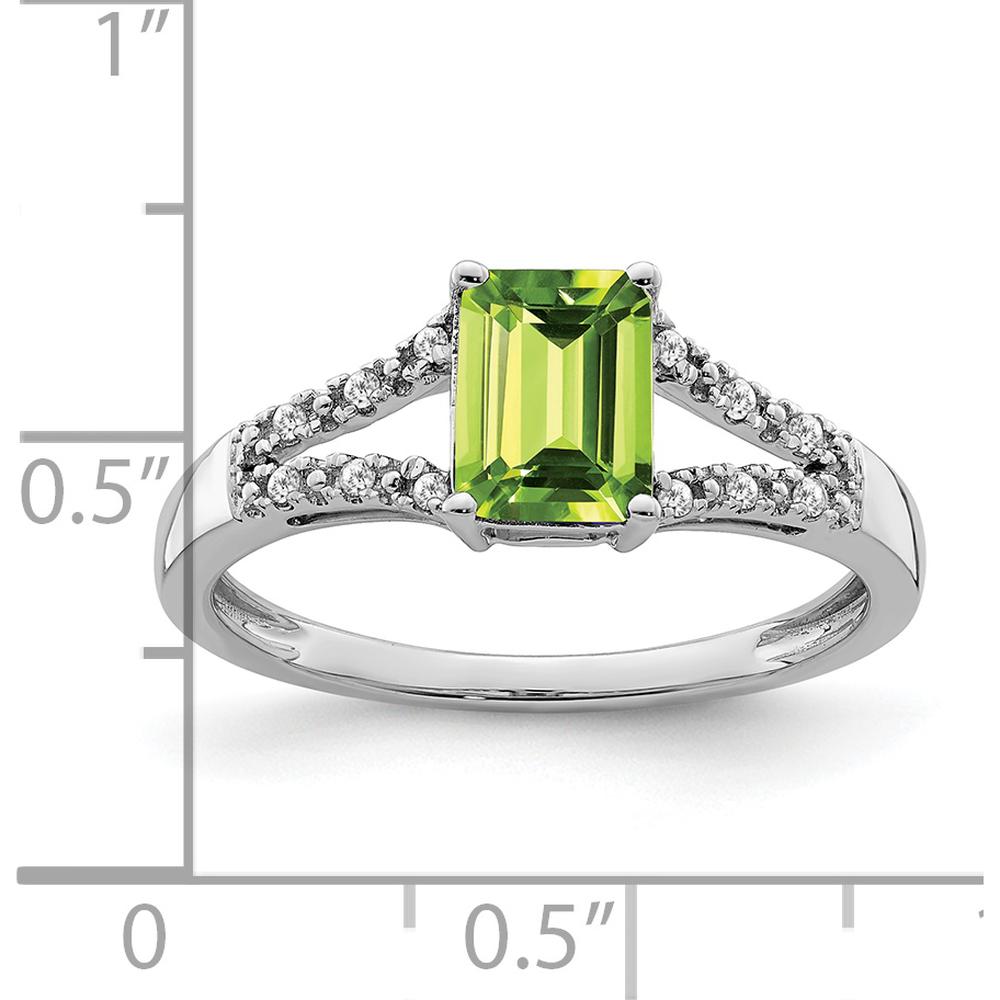 14K White Gold Emerald-cut Peridot and Diamond Ring - 1.08 Carat Total Gemstone Weight by 0