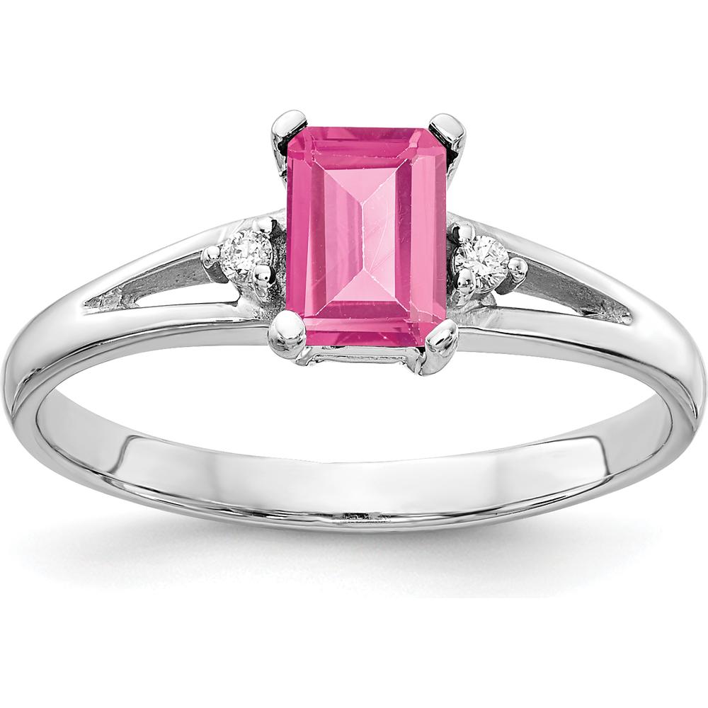 14K White Gold Emerald Cut Pink Tourmaline & Diamond Ring - 0.55 Carat Pink Tourmaline, 0.024 Carat Total Diamond Weight by Monteluci Fine Jewelry
