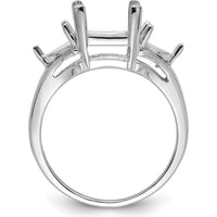 14K White Gold Emerald-Cut Ring Mounting with 9x7mm Center and 2 Trillion 5mm Side Gemstone Settings by Monteluci Fine Jewelry