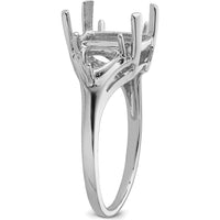 14K White Gold Emerald-Cut Ring Mounting with 9x7mm Center and 2 Trillion 5mm Side Gemstone Settings by Monteluci Fine Jewelry