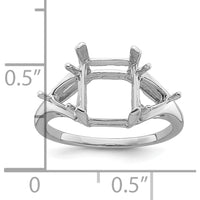 14K White Gold Emerald-Cut Ring Mounting with 9x7mm Center and 2 Trillion 5mm Side Gemstone Settings by Monteluci Fine Jewelry