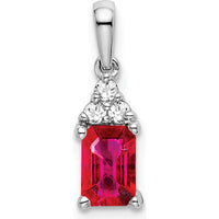 14K White Gold Emerald-Cut Ruby and Diamond Pendant - 0.532 Carat Ruby, 0.023 Carat Total Diamond Weight by Lumare Gioia