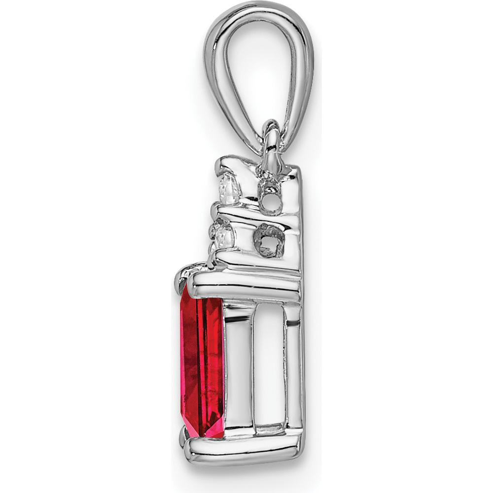14K White Gold Emerald-Cut Ruby and Diamond Pendant - 0.532 Carat Ruby, 0.023 Carat Total Diamond Weight by Lumare Gioia