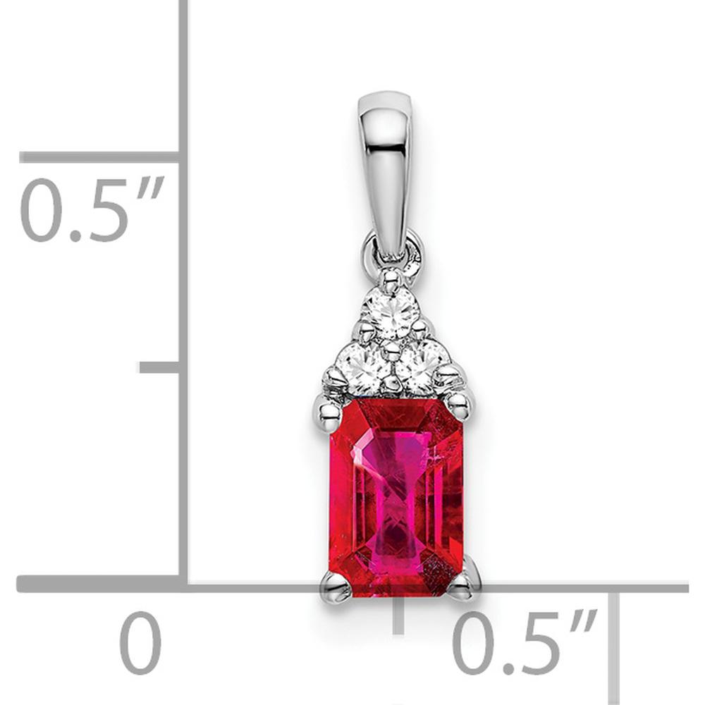 14K White Gold Emerald-Cut Ruby and Diamond Pendant - 0.532 Carat Ruby, 0.023 Carat Total Diamond Weight by Lumare Gioia