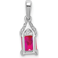 14K White Gold Emerald-Cut Ruby and Diamond Pendant - 0.532 Carat Ruby, 0.023 Carat Total Diamond Weight by Lumare Gioia