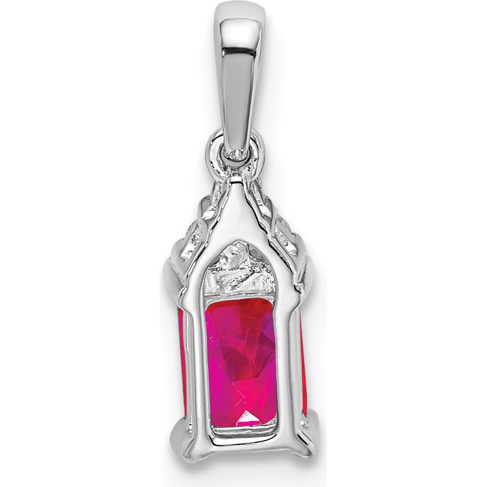 14K White Gold Emerald-Cut Ruby and Diamond Pendant - 0.532 Carat Ruby, 0.023 Carat Total Diamond Weight by Lumare Gioia
