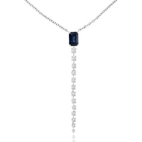 14K White Gold Emerald-Cut Sapphire and Diamond Drop Lariat Necklace - 0.60 Carat Sapphire and 0.27 Carat Total Diamond Weight - Royal Jewelry
