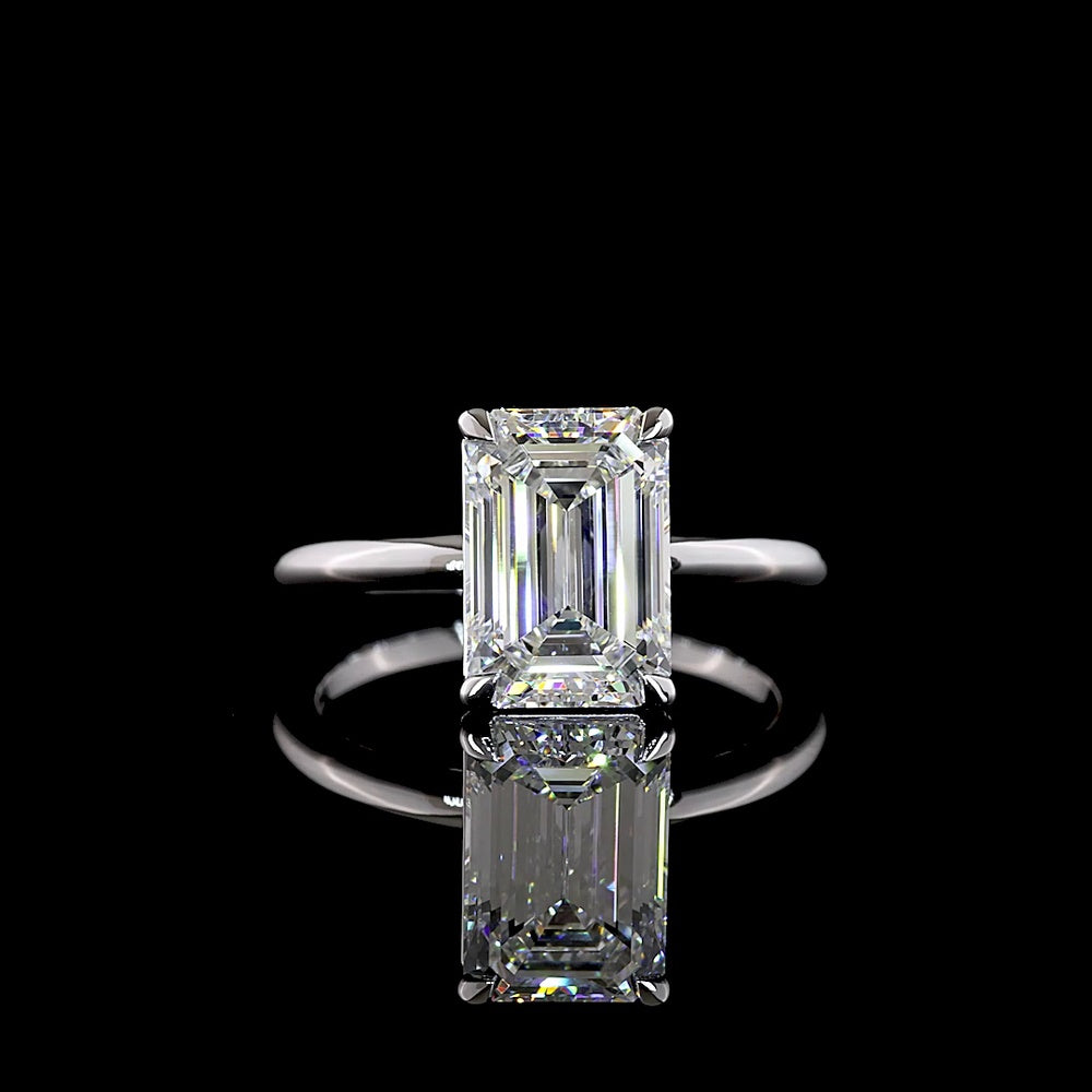 14K White Gold Emerald Cut Solitaire Engagement Ring with 3.19 Carat Lab-Grown Diamond - E VVS2 IGI Certified - Covaloro Fine Jewelry