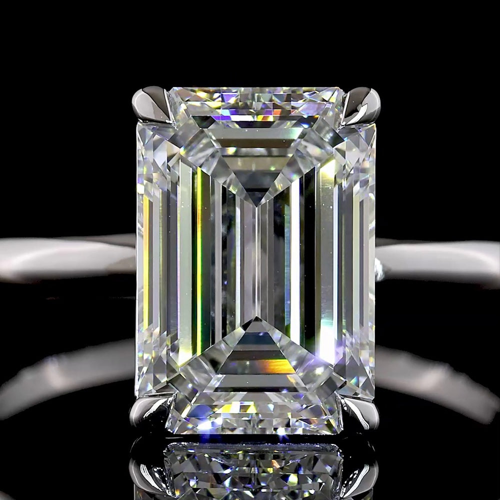 14K White Gold Emerald Cut Solitaire Engagement Ring with 3.19 Carat Lab-Grown Diamond - E VVS2 IGI Certified - Covaloro Fine Jewelry