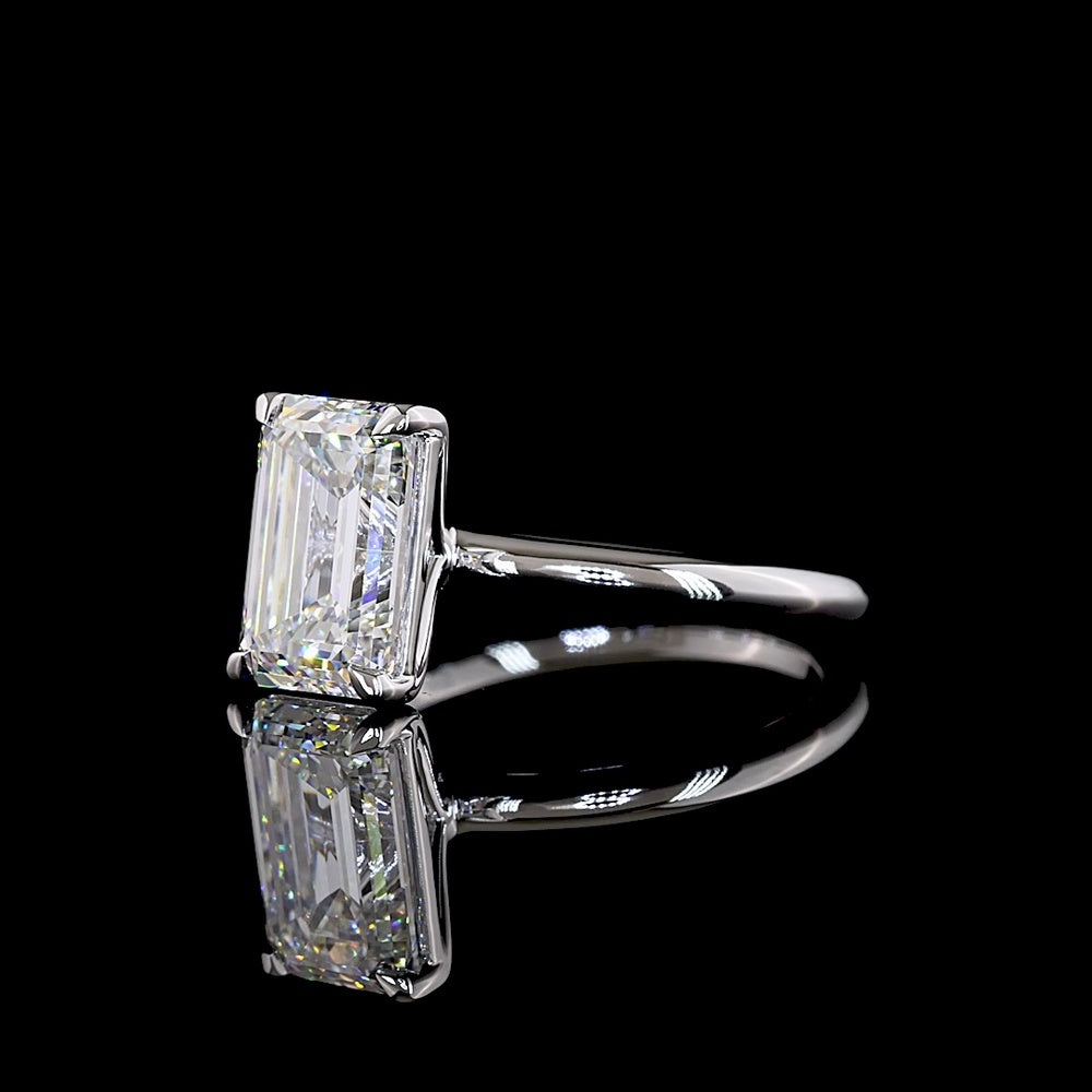14K White Gold Emerald Cut Solitaire Engagement Ring with 3.19 Carat Lab-Grown Diamond - E VVS2 IGI Certified - Covaloro Fine Jewelry