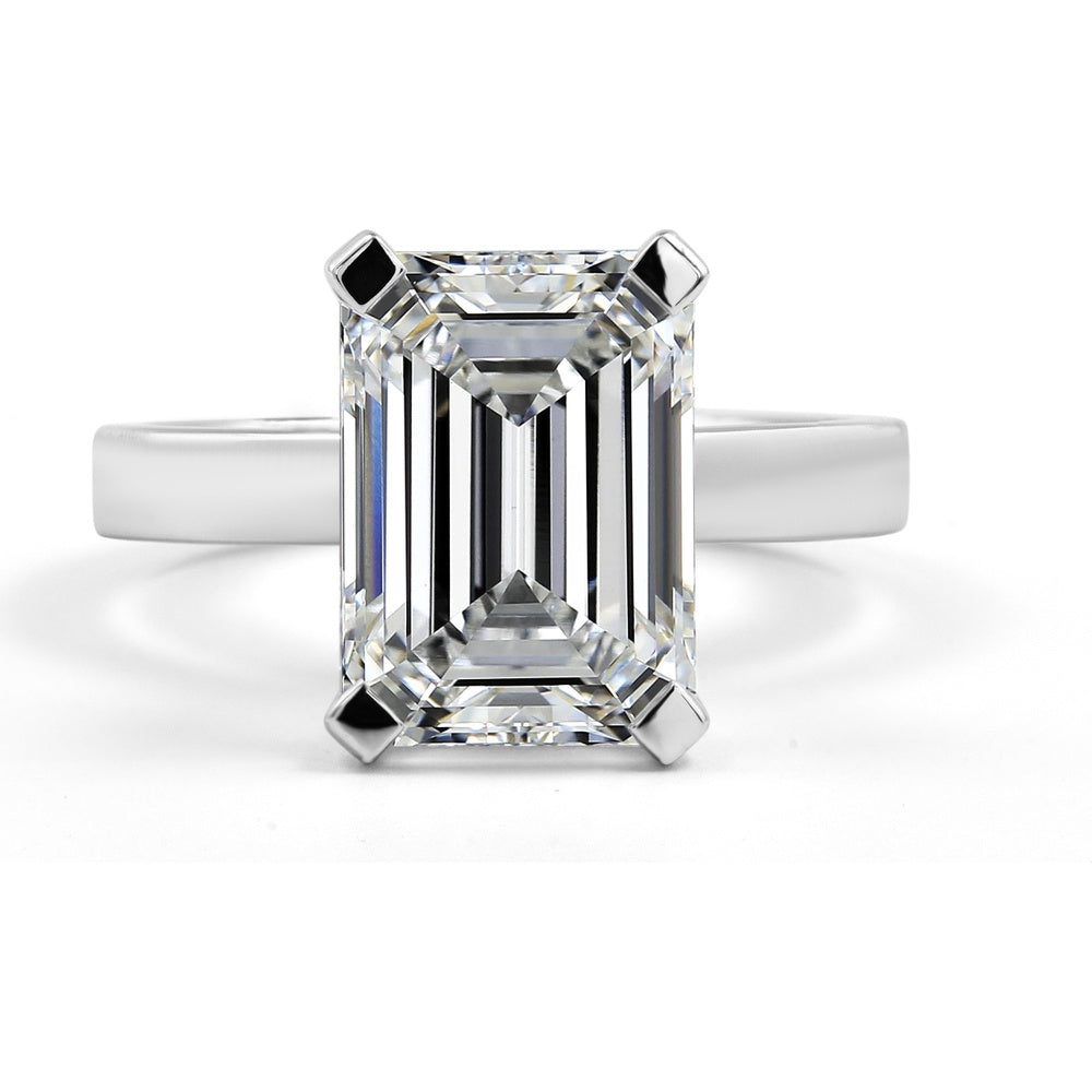14K White Gold Emerald Cut Solitaire Engagement Ring with 5.04 Carat Lab Grown Diamond - GIA Certified E-F VS1 - Covaloro Fine Jewelry