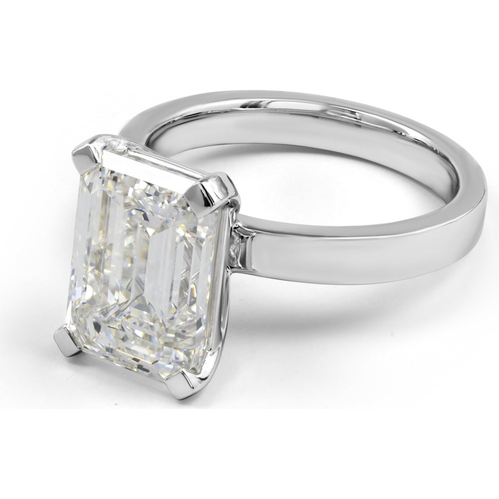 14K White Gold Emerald Cut Solitaire Engagement Ring with 5.04 Carat Lab Grown Diamond - GIA Certified E-F VS1 - Covaloro Fine Jewelry