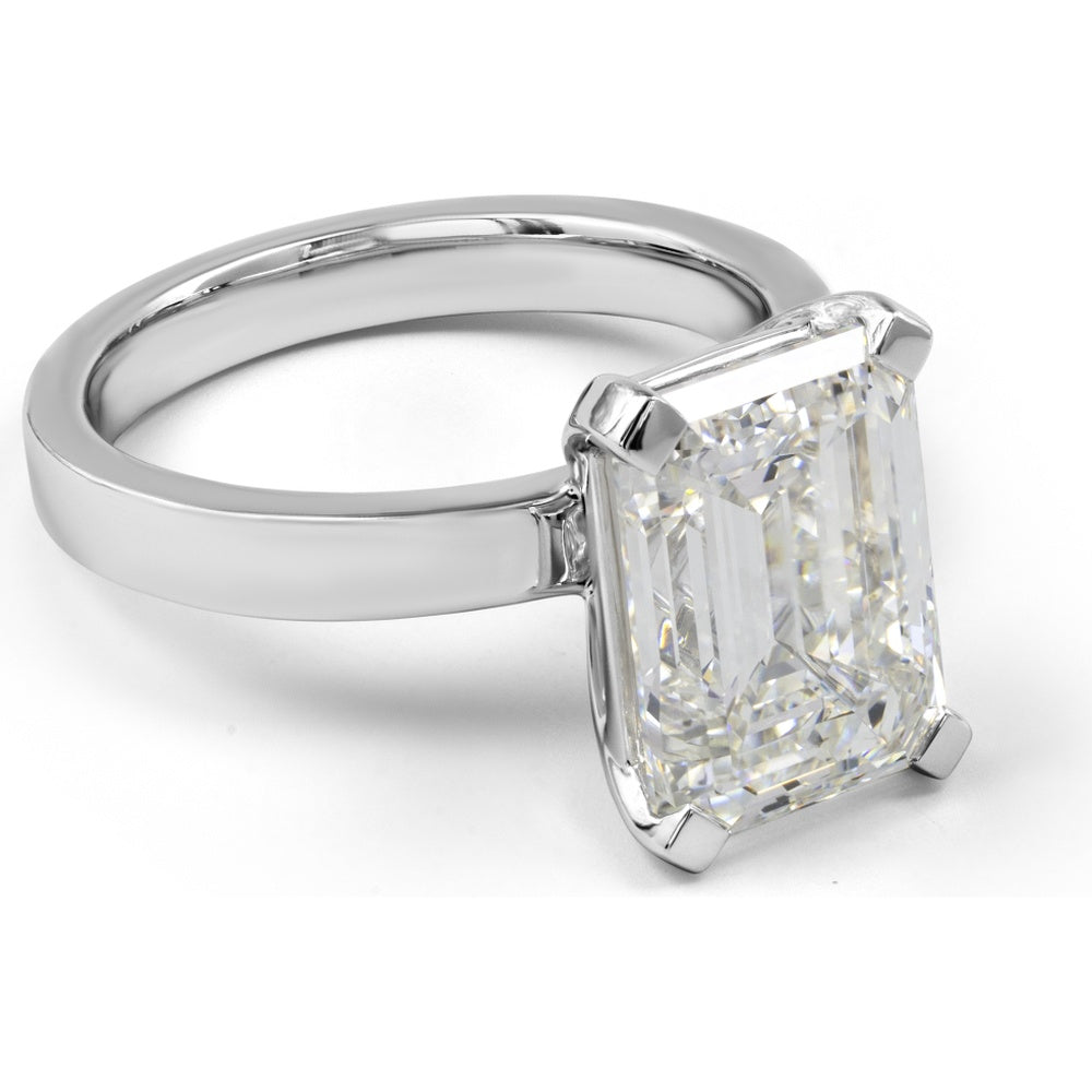 14K White Gold Emerald Cut Solitaire Engagement Ring with 5.04 Carat Lab Grown Diamond - GIA Certified E-F VS1 - Covaloro Fine Jewelry