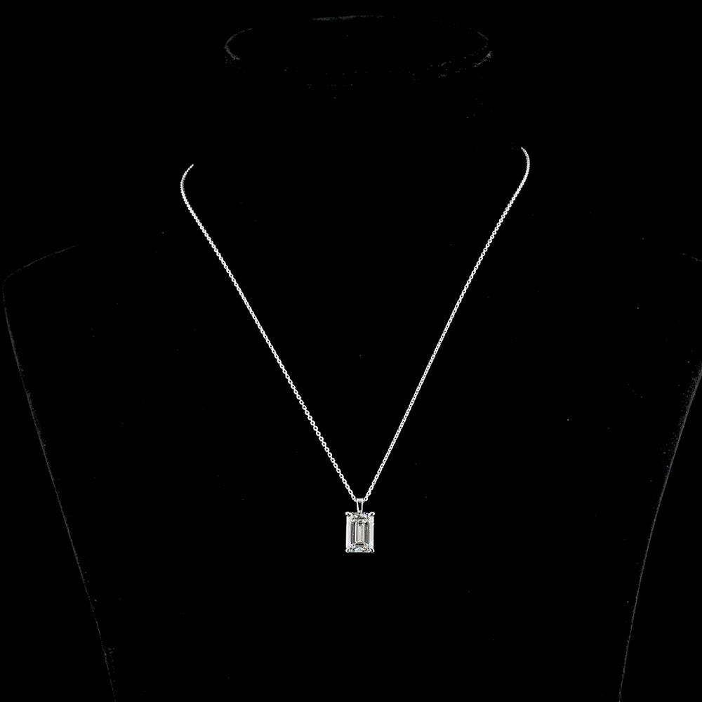 14K White Gold Emerald Cut Solitaire Pendant with 3.92 Carat Lab Grown Diamond - G VS1 IGI Certified - Covaloro Fine Jewelry