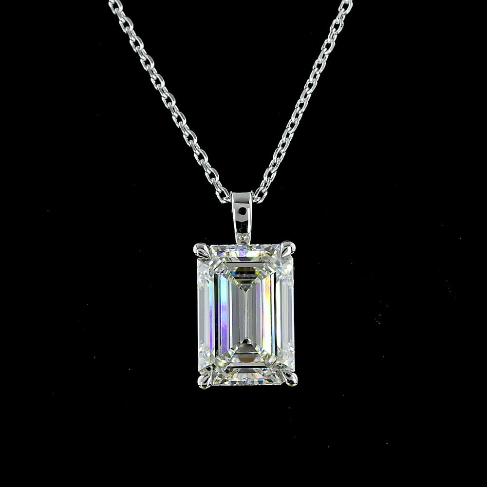 14K White Gold Emerald Cut Solitaire Pendant with 3.92 Carat Lab Grown Diamond - G VS1 IGI Certified - Covaloro Fine Jewelry