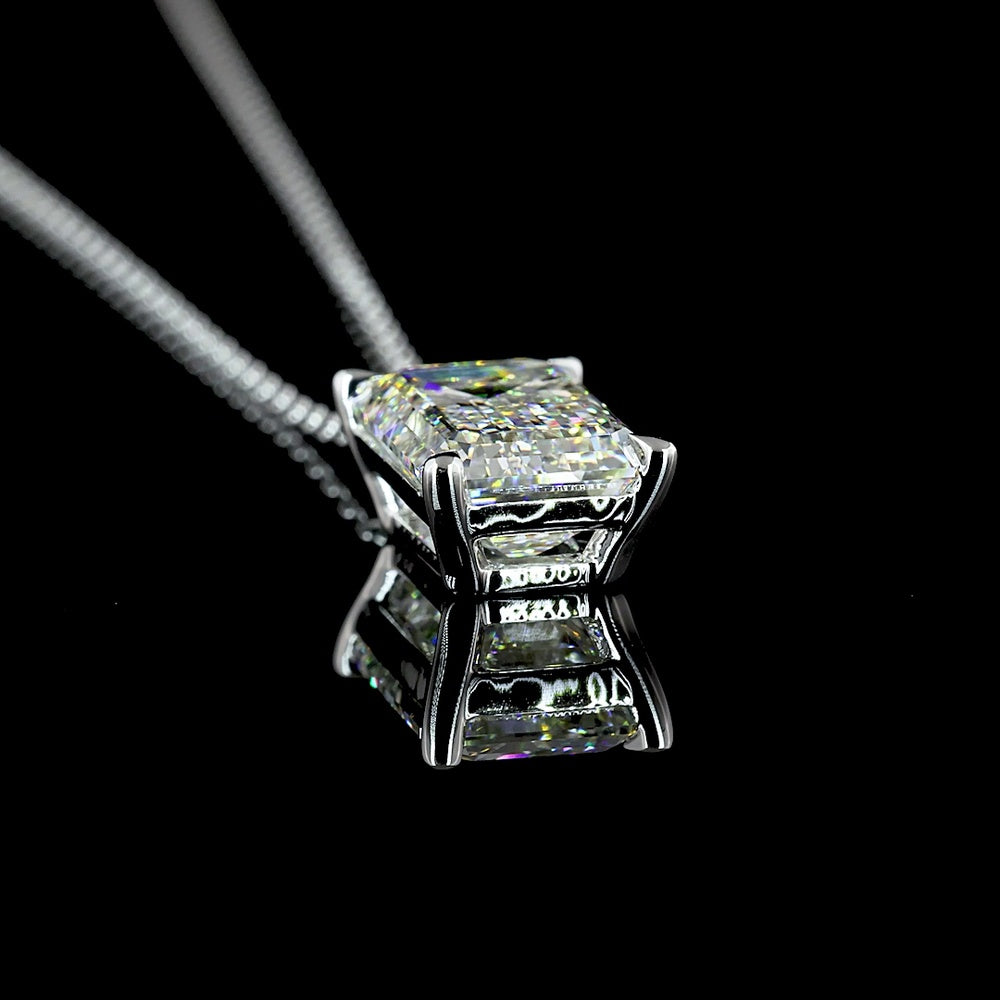 14K White Gold Emerald Cut Solitaire Pendant with 3.92 Carat Lab Grown Diamond - G VS1 IGI Certified - Covaloro Fine Jewelry