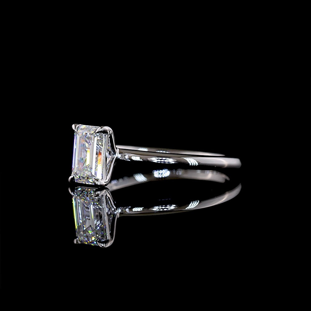 14K White Gold Emerald Cut Solitaire Ring with 1.04 Carat Lab Grown D VS1 Diamond - IGI Certified - Covaloro Fine Jewelry
