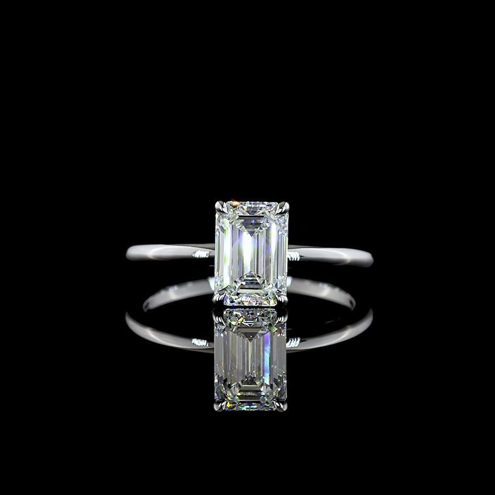 14K White Gold Emerald Cut Solitaire Ring with 1.54 Carat Lab Grown Diamond - E-F Color VVS2 Clarity IGI Certified - Covaloro Fine Jewelry