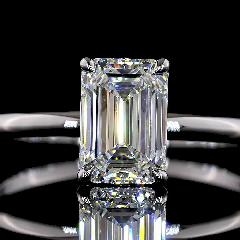 14K White Gold Emerald Cut Solitaire Ring with 1.54 Carat Lab Grown Diamond - E-F Color VVS2 Clarity IGI Certified - Covaloro Fine Jewelry