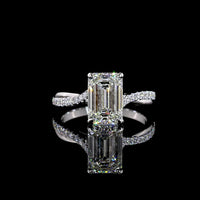 14K White Gold Emerald Cut Solitaire Ring with Diamond Pavé Shank - 2.77 Carats Total Diamond Weight (2.53 Carats Center, F VVS2 Lab Diamond, IGI Certified) - Covaloro Fine Jewelry