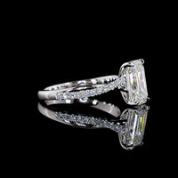 14K White Gold Emerald Cut Solitaire Ring with Diamond Pavé Shank - 2.77 Carats Total Diamond Weight (2.53 Carats Center, F VVS2 Lab Diamond, IGI Certified) - Covaloro Fine Jewelry