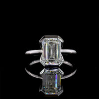 14K White Gold Emerald Cut Solitaire Ring with Half Bezel Setting - 2.66 Carat Lab Diamond (E-F VVS1) IGI Certified - Covaloro Fine Jewelry