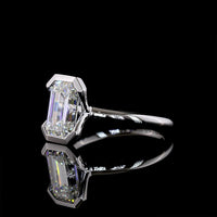 14K White Gold Emerald Cut Solitaire Ring with Half Bezel Setting - 2.66 Carat Lab Diamond (E-F VVS1) IGI Certified - Covaloro Fine Jewelry