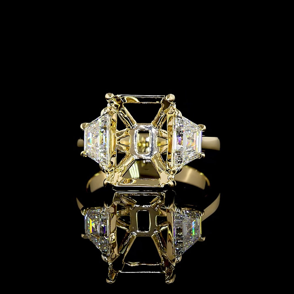 14K White Gold Emerald Cut Solitaire Ring with Half Bezel Setting & Baguette Diamond Shank - 3.68 Carats Total Diamond Weight featuring 3.01 Carats D VVS2 Center Lab Diamond - Covaloro Fine Jewelry