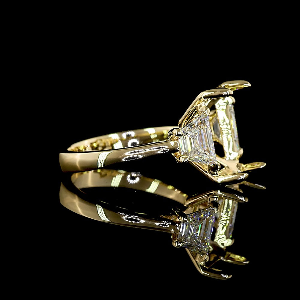 14K White Gold Emerald Cut Solitaire Ring with Half Bezel Setting & Baguette Diamond Shank - 3.68 Carats Total Diamond Weight featuring 3.01 Carats D VVS2 Center Lab Diamond - Covaloro Fine Jewelry
