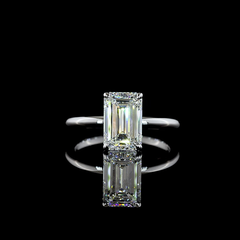 14K White Gold Emerald Cut Solitaire Ring with North-South F VVS2 Lab Diamond - 2.50 Carat Total Weight - Covaloro Fine Jewelry