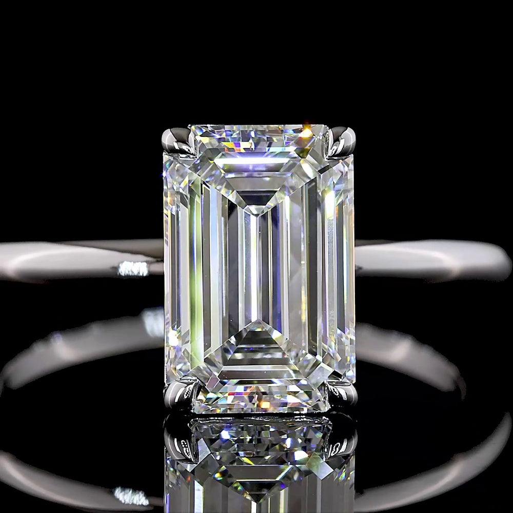 14K White Gold Emerald Cut Solitaire Ring with North-South F VVS2 Lab Diamond - 2.50 Carat Total Weight - Covaloro Fine Jewelry