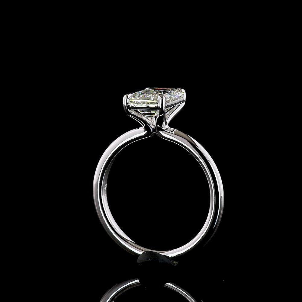 14K White Gold Emerald Cut Solitaire Ring with North-South F VVS2 Lab Diamond - 2.50 Carat Total Weight - Covaloro Fine Jewelry