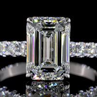 14K White Gold Emerald Cut Solitaire Shank Ring with Lab Diamonds - 3.89 Carat Total Diamond Weight (3.02 Carat Center E VVS2) - Covaloro Fine Jewelry