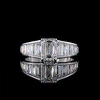 14K White Gold Emerald Cut Special Ring with Baguette Diamond Side Stones - 2.98 Carat Total Weight Lab Grown Diamonds (E VVS2 Center) - Covaloro Fine Jewelry