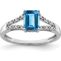 14K White Gold Emerald-Cut Swiss Blue Topaz and Diamond Ring - 1.16 Carat Total Blue Topaz Weight by 0