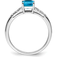 14K White Gold Emerald-Cut Swiss Blue Topaz and Diamond Ring - 1.16 Carat Total Blue Topaz Weight by 0