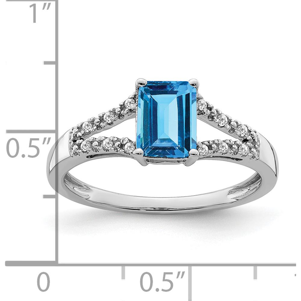 14K White Gold Emerald-Cut Swiss Blue Topaz and Diamond Ring - 1.16 Carat Total Blue Topaz Weight by 0