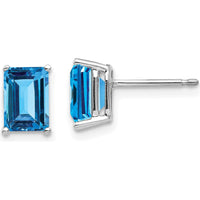 14K White Gold Emerald Cut Swiss Blue Topaz Stud Earrings - 1.3 Carat Total Carat Weight by Monteluci Fine Jewelry