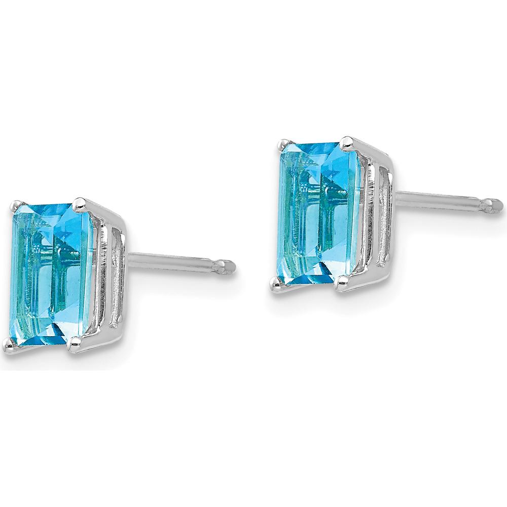 14K White Gold Emerald Cut Swiss Blue Topaz Stud Earrings - 1.3 Carat Total Carat Weight by Monteluci Fine Jewelry