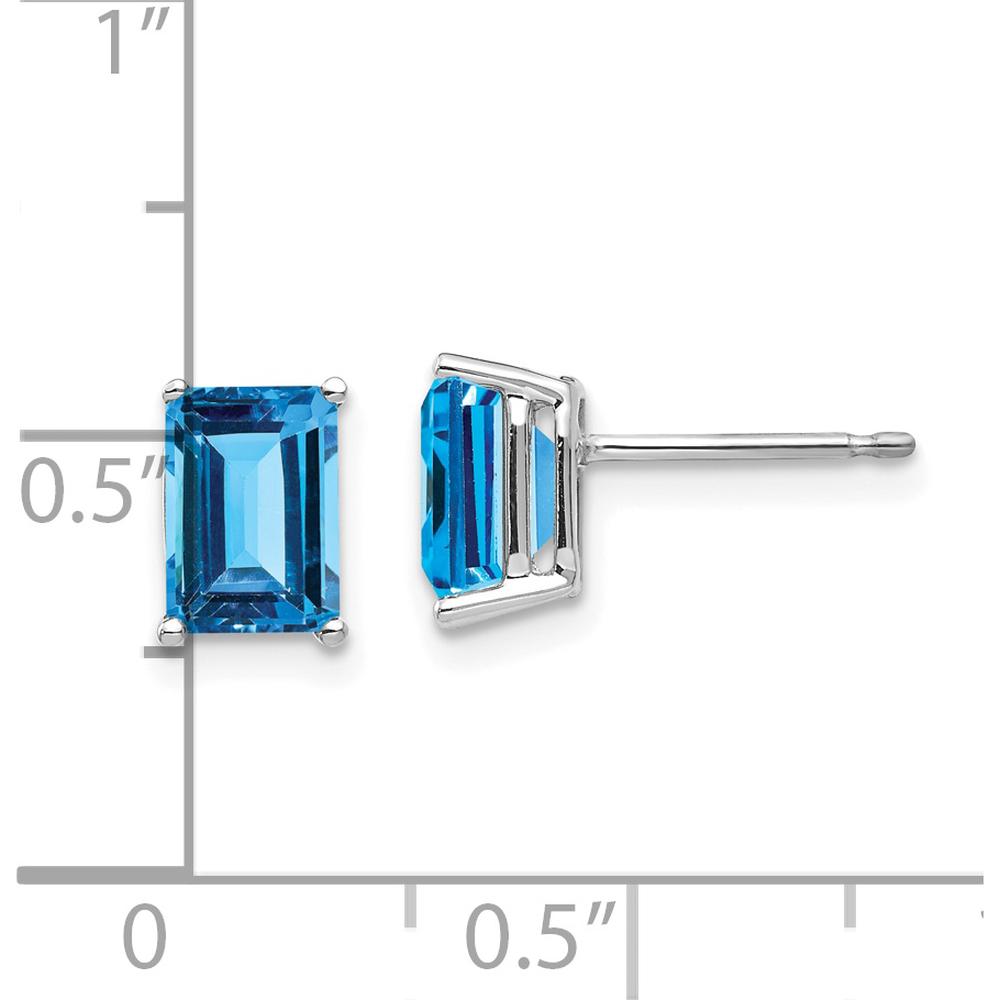 14K White Gold Emerald Cut Swiss Blue Topaz Stud Earrings - 1.3 Carat Total Carat Weight by Monteluci Fine Jewelry