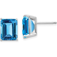 14K White Gold Emerald Cut Swiss Blue Topaz Stud Earrings - 4.0 Carat Total Weight by Monteluci Fine Jewelry